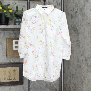 NWT Lands' End No Iron 3/4 Sleeve Tunic Top 516685 2 Tall White Multi Floral